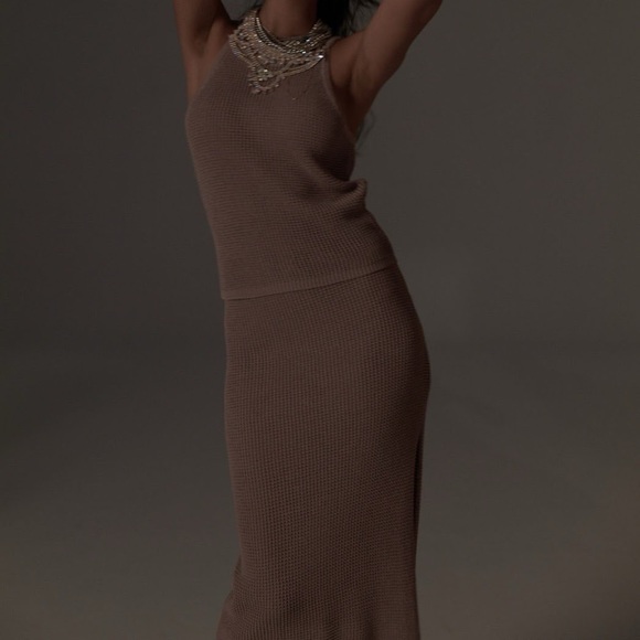 HER BY H Spring Knitted Skirt Set SIZE 4/S-M purple taupe - Picture 3 of 5